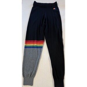 Aviator Nation Rainbow Stripe Cashmere Knit Jogger Pant Size Small Black/Gray